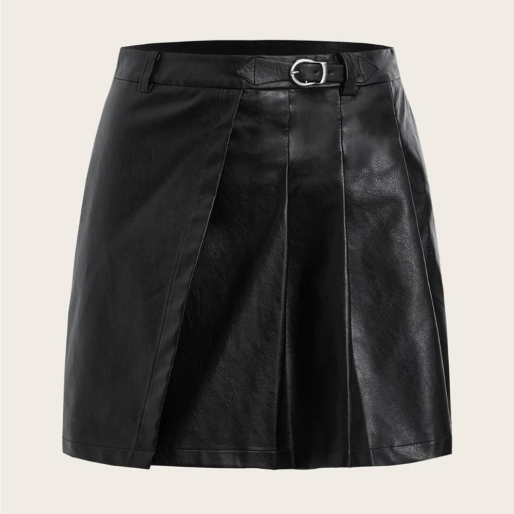 PU Black Leather Skirt